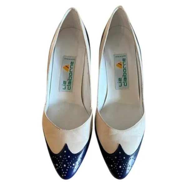 Liz Claiborne White & Navy Leather Spectator Pumps Vintage 1980s Women's 7M - Image 3