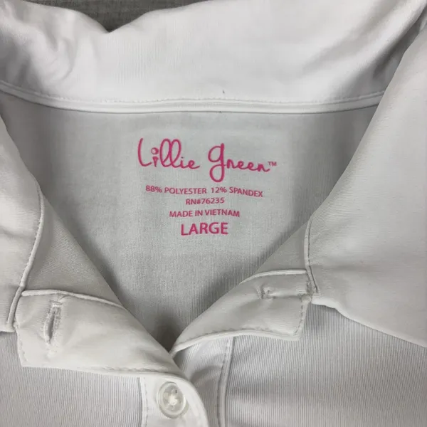Lillie Green Pulitzer Polo‎ Womens L White Short Sleeve Button Stretch Golf - Image 3