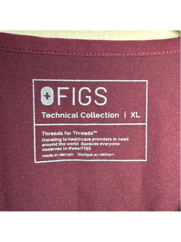 FIGS Technical Collection V-Neck Scrub Top Burgundy XL - Image 3
