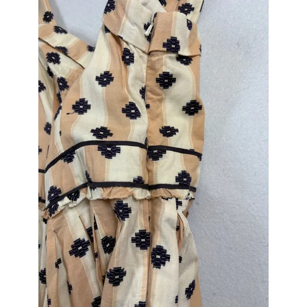 Maeve Anthropologie Striped Embroidered Cotton Sundress Tan Navy 4 - Image 5