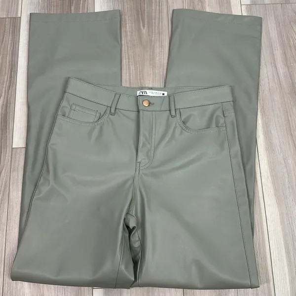 Zara faux leather sage high waisted pants size medium - Image 3