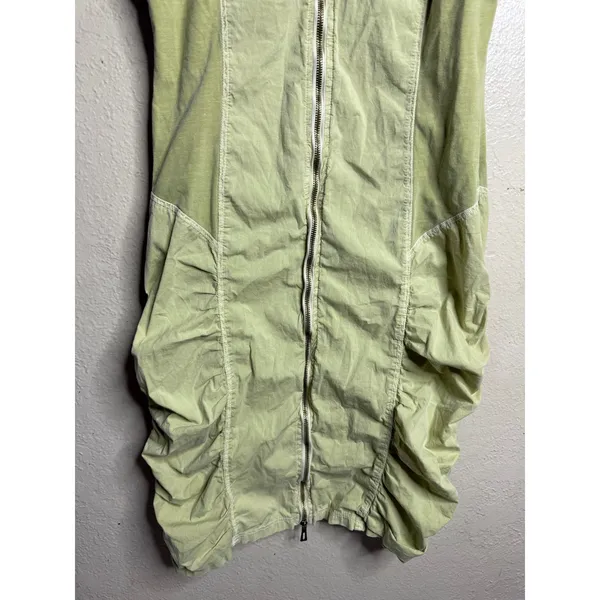 XCVI Imogen Dress Green Cotton Zip Front Ruched Knee Length size L Boho - Image 6