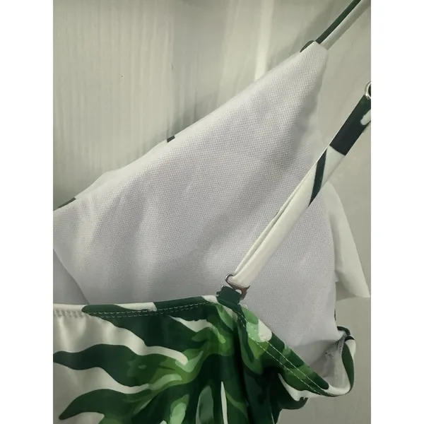 Tempotrek Swimsuit Womens Medium One Piece Ruffle Front White/Green Palms NEW - Image 4