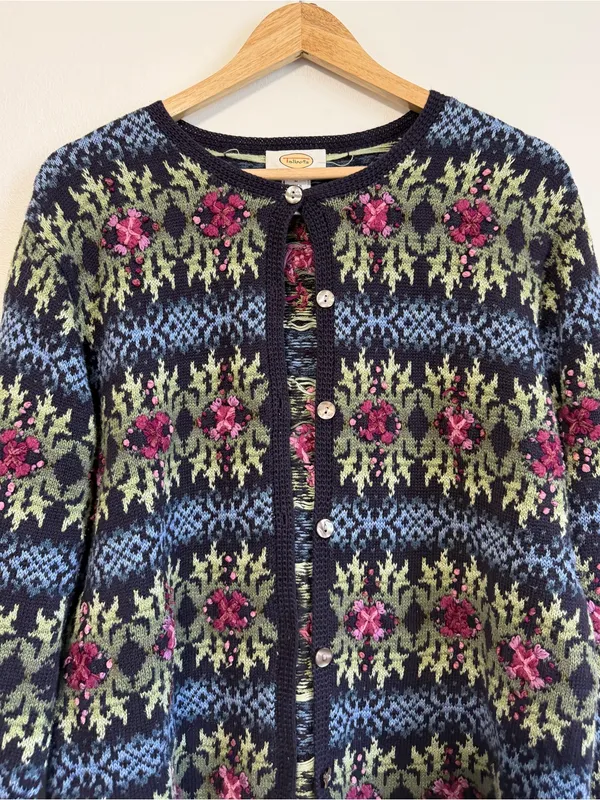 Talbots Vintage Floral Embroidered Cardigan Sweater Size Large Women’s - Image 4