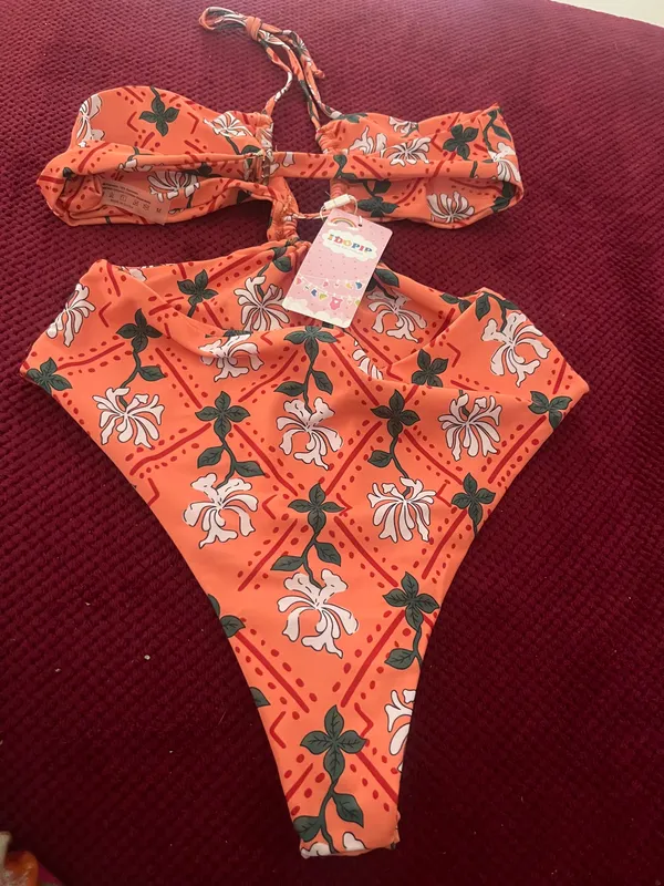 High Leg One Piece Swimwear Women Print Swimsuit Cut Out.. - Image 9