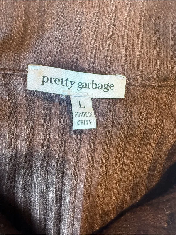 Pretty Garbage Collared Ribbed Cutout Mini Dress in‎ Dark Brown Size L - Image 5