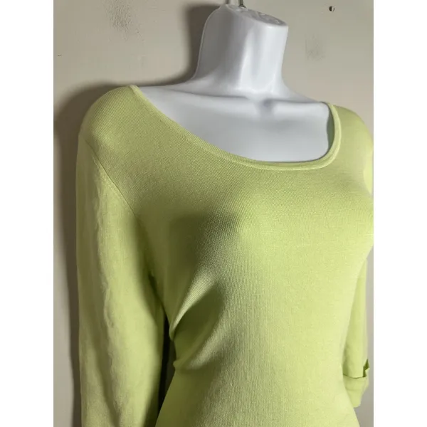 VTG Belford for Neiman Marcus Lime Green Knit Top - 3/4 Sleeve‎ Cotton Blend M - Image 2