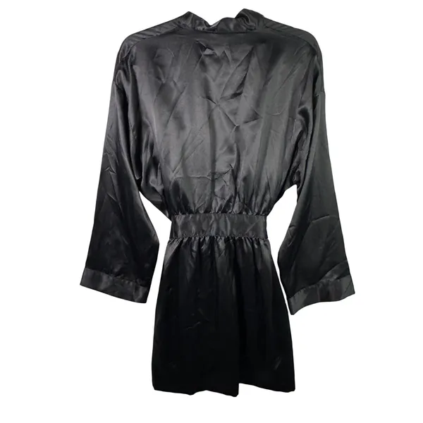 Victoria's Secret Black Satin Robe & Lace Slip Dress Lingerie Set OS XS‎ Black - Image 4
