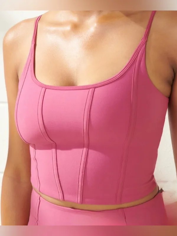 Abercrombie & Fitch YPB Corset Slim Scoop Neck Tank in Fuchsia - Image 2