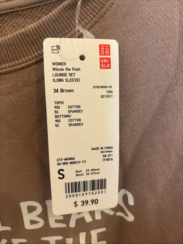 NWT Uniqlo Disney Winnie the Pooh Lounge Set S Brown Pajama Pants Sweatshirt - Image 3
