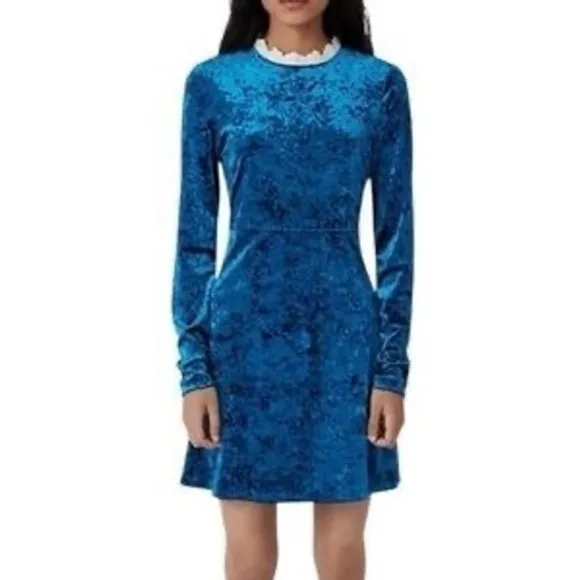 Maje Randy Blue Velvet Long Sleeve‎ Dress Size 2 - Image 3
