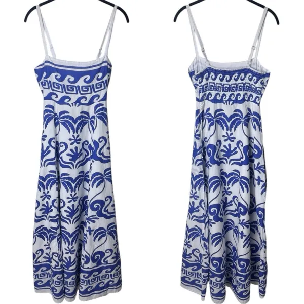 NEW Beach‎ Riot Rianne Printed Maxi Dress Blue White Tropical Resort Travel XS - Image 4