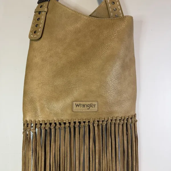 Wrangler Brown Fringe Studded Shoulder Bag Zip Closure Inner Pockets Western - Image 5