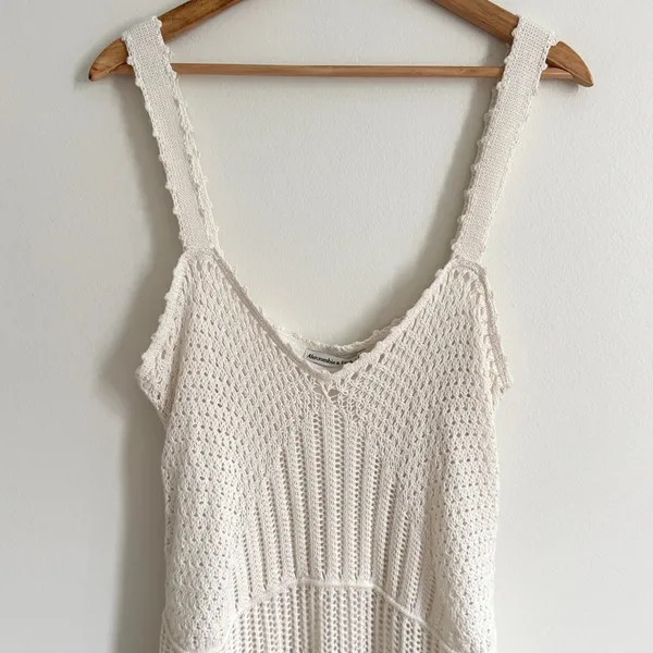 NEW Abercrombie & Fitch Crochet Mini Dress Size Large NWT Cream Beach Boho - Image 4