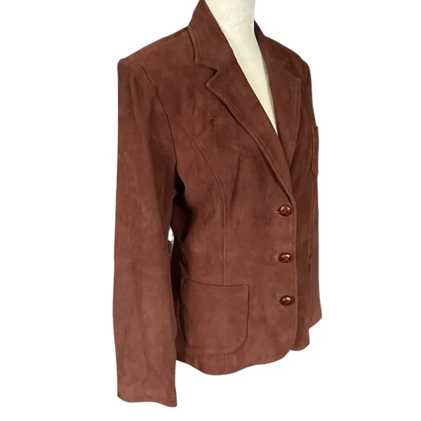 Lilly Pulitzer vintage brown fully lined button down lamb suede blazer small - Image 2