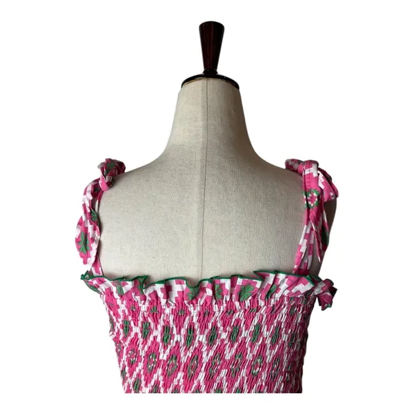 Feather & Find Shirt Women XS Pink Geometric‎ Shiva Boho Luxe Smocked Tie Strap - Image 5