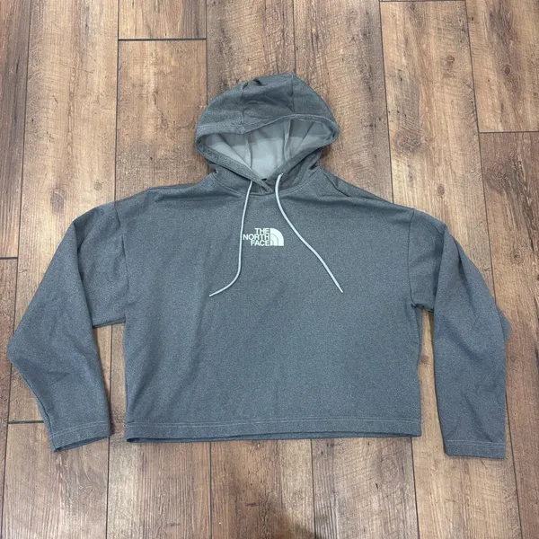 The North Face Women's Horizon Performance Fleece Hoodie Heather Grey Crop Sz L - Image 2