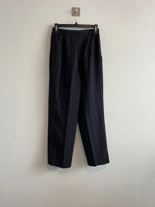 Vintage 90s High Waist Black Pleated Dress Pants with Stripes - Image 6