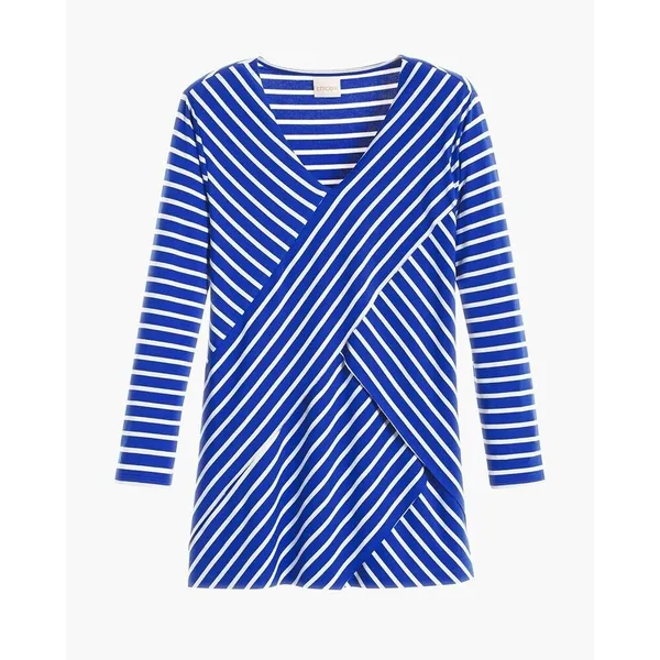 Chico's Miraculous Stripe Tiered Top Blue White‎ Asymmetrical Stripe Sz 1 M 8 - Image 8