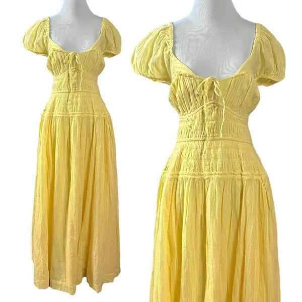 Free People Feeling Bonita Midi Maxi Dress in Yellow Size Large Romantic Dainty - Image 6