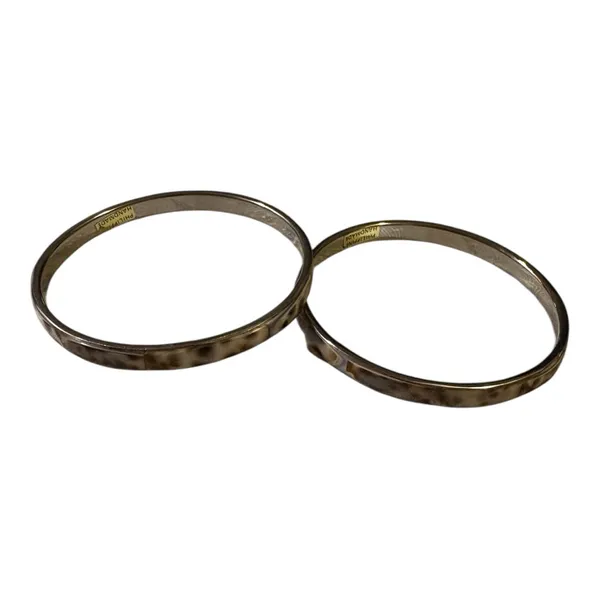 Conch Shell Inlay Pair of Bangle Bracelets 2.6” inside diameter Brown - Image 2