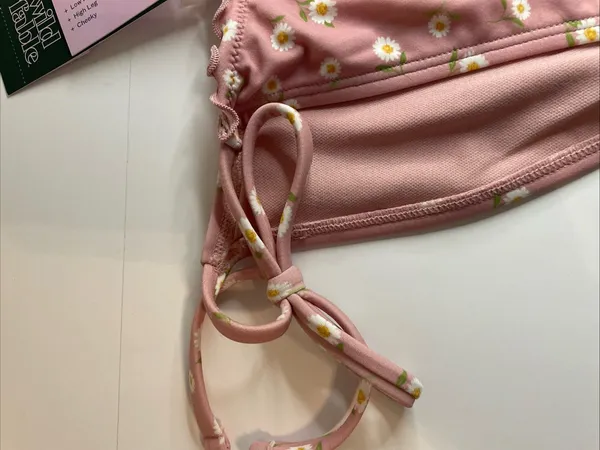 Wild Fable Pink Daisy Side Tie High Leg Low Rise Cheeky Bikini Bottom XS 0-2 New - Image 5