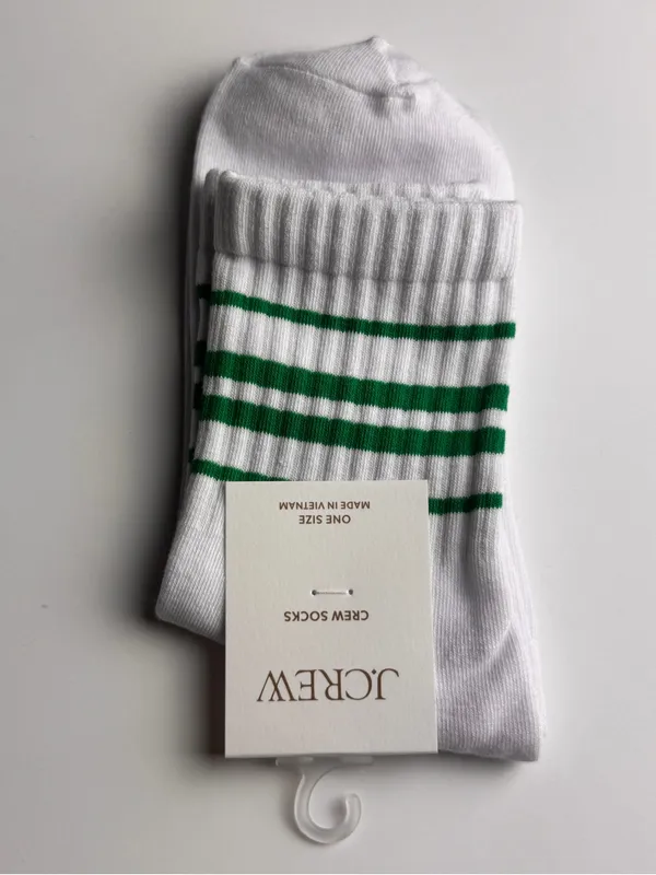 J. Crew White Crew Socks with Green Stripes New With Tag One Size - Image 4