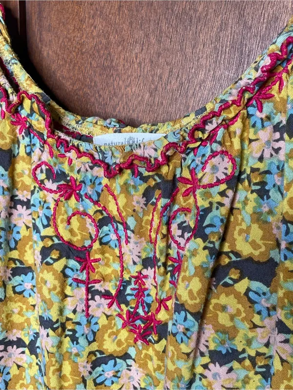 Natural Life Embroidered Floral Swing Dress Boho Cottagecore Festival Mini M - Image 3
