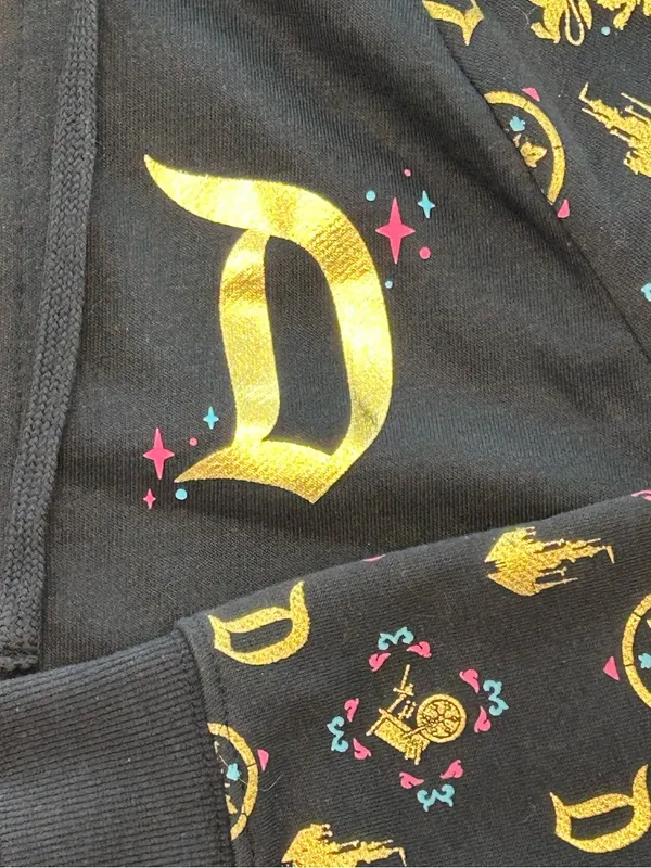 Disney Disneyland Sleeping Beauty Castle Zip Up Hoodie large L Black Gold Foil Jacket - Image 5