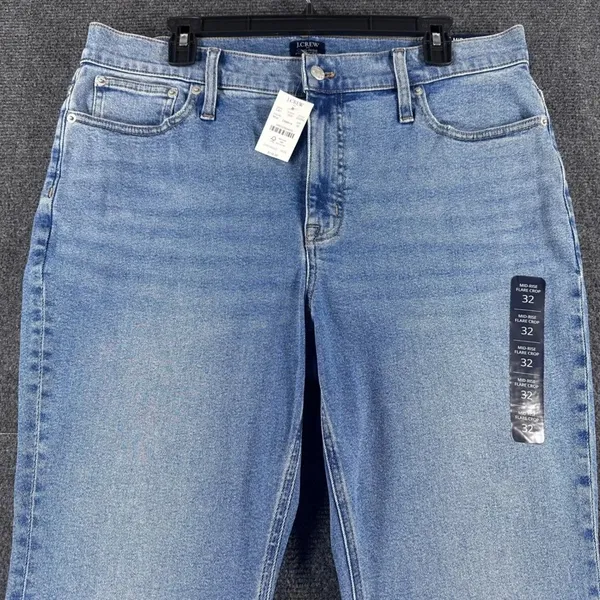 J. Crew Mid-Rise Flare Crop All Day Stretch Med Indigo Wash Sz 32 NWT Petite - Image 7