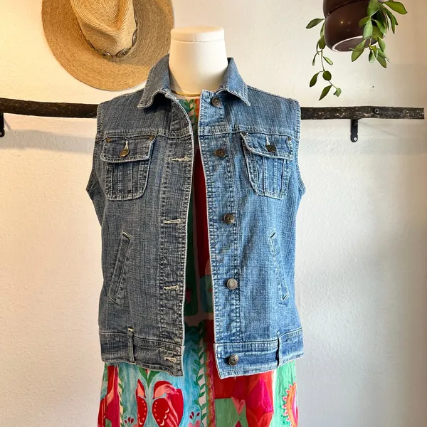 Vintage 90s Relativity Cotton Denim Utility Cargo Vest Size Medium - Image 2
