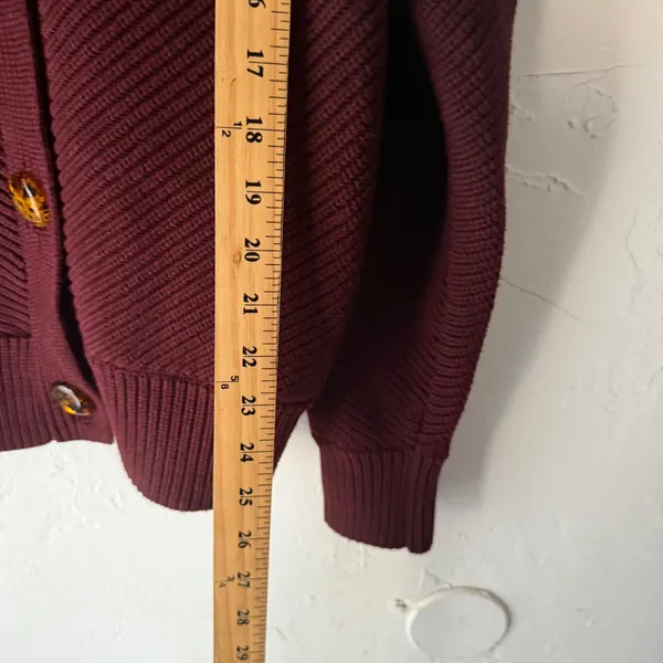 Victoria Beckham Knit Cardigan Sweater Burgundy Button Front V Neck Size 2 Large - Image 6