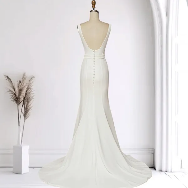NWT Zapaka White Mermaid Square Neck Satin Long Wedding Dress with Sweep Train L - Image 5