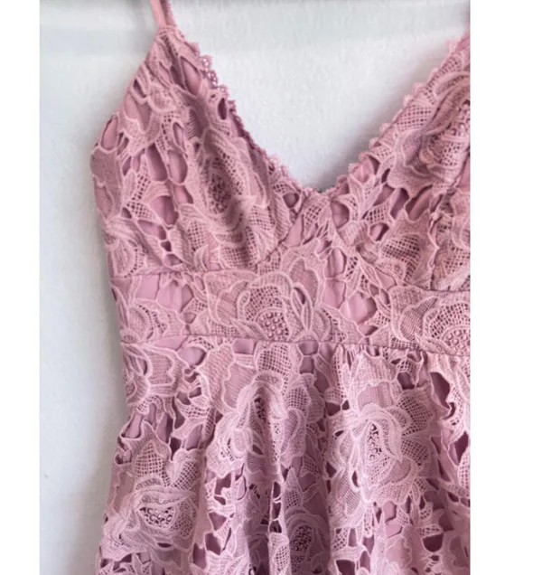 Lulus Dusty Rose Nora Lee Floral Lace Midi Dress Boho Cocktail Party Wedding M - Image 6