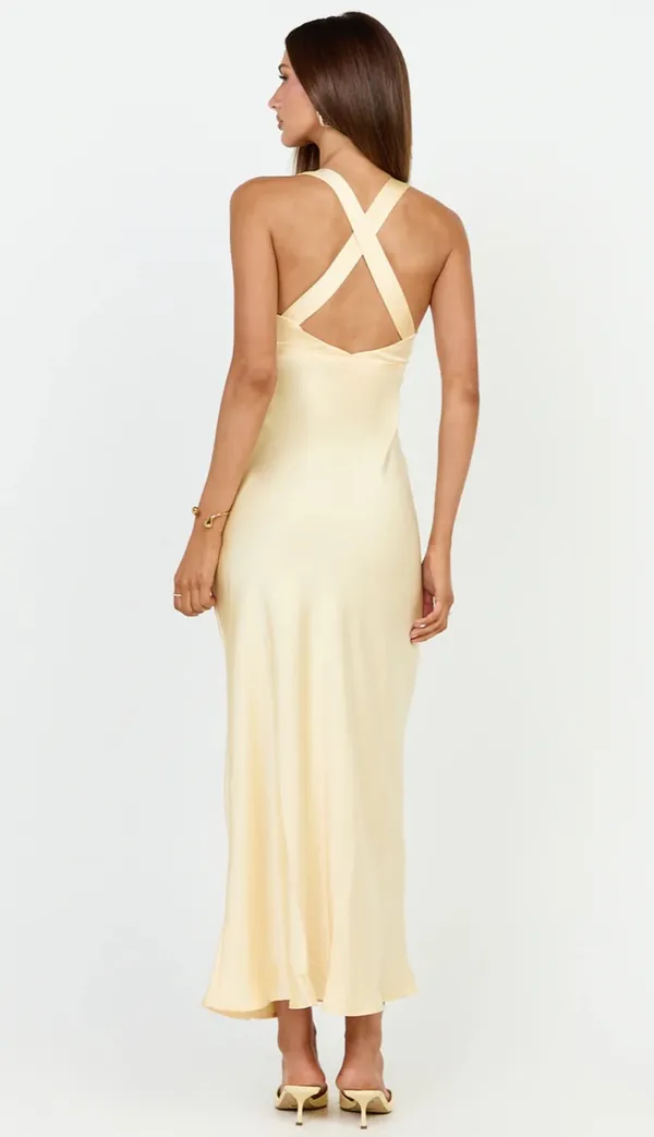 Showpo Yellow Satin Midi Dress - Image 2