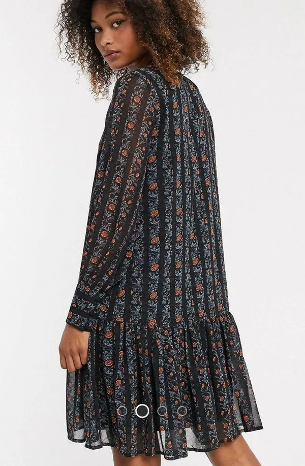 ASOS Y.A.S chiffon smock dress with drop hem mixed floral and stripes size S - Image 3