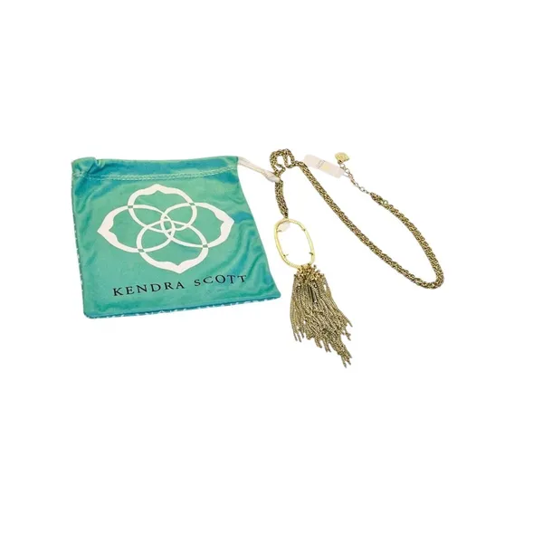 Kendra Scott Rayne Mother of Pearl Gold Tone Tassel Necklace 30" Rope Chain‎ - Image 3