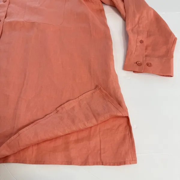 LL Bean Coral Orange Premium Washable Linen Long Sleeve Button‎ Up Shirt Size 1X - Image 5