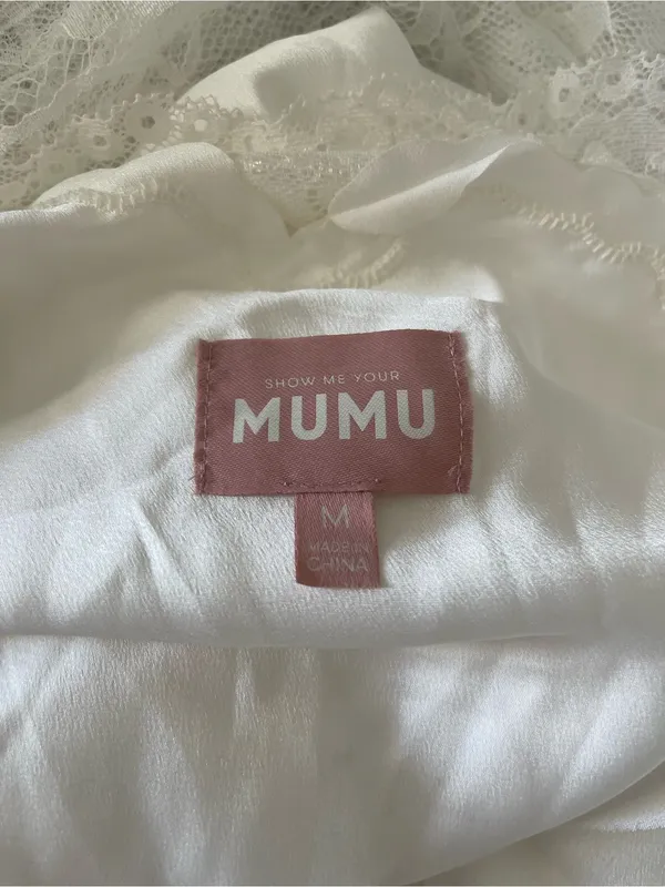 Show Me Your Mumu Celine Maxi Dress size Medium Ivory Lace Satin - Image 4