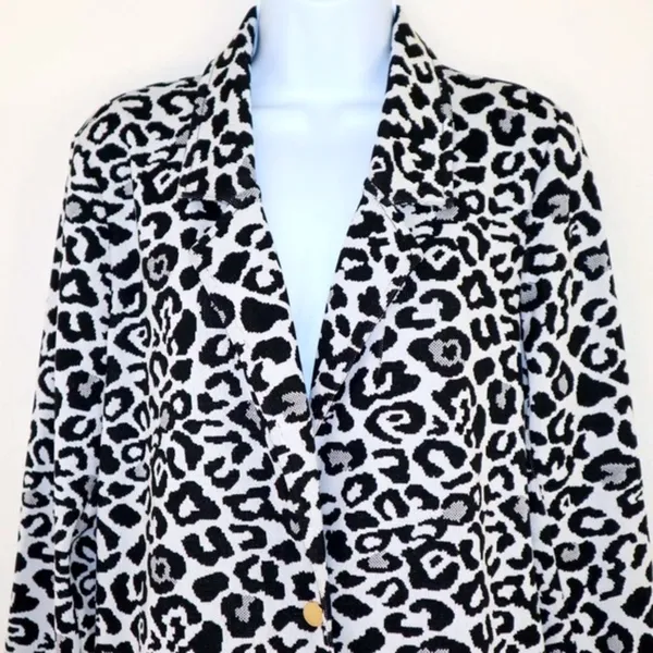 Andrew Marc‎ leopard print black and white longline open front cardigan size S - Image 2