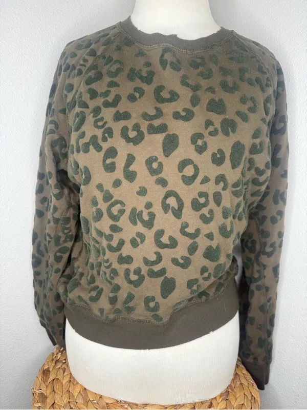 Rails Crewneck sweatshirt cotton olive brown leopard animal print long sleeve - Image 2