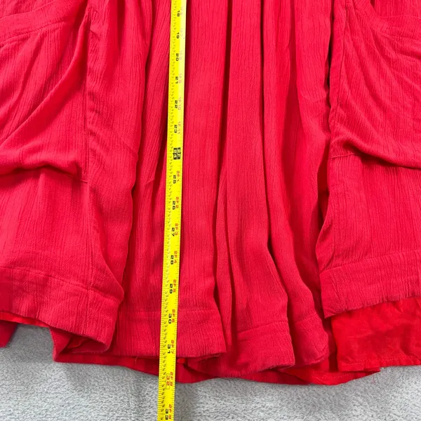 Free People‎ Mia Embroidered Mini Dress Large Red Floral Boho Gauzy Flawy - Image 12
