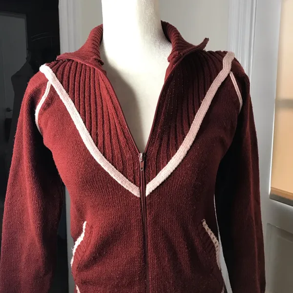 Vintage Sultra zip up sweater jacket maroon size S 70’s era Pockets - Image 10