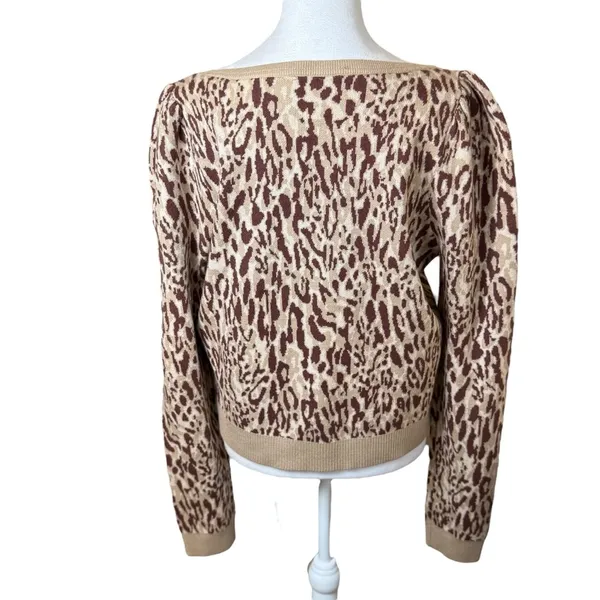 Anthropologie Maeve Knit Leopard Print Sweater XL Puff Sleeve Soft Chic‎ Neutral - Image 13