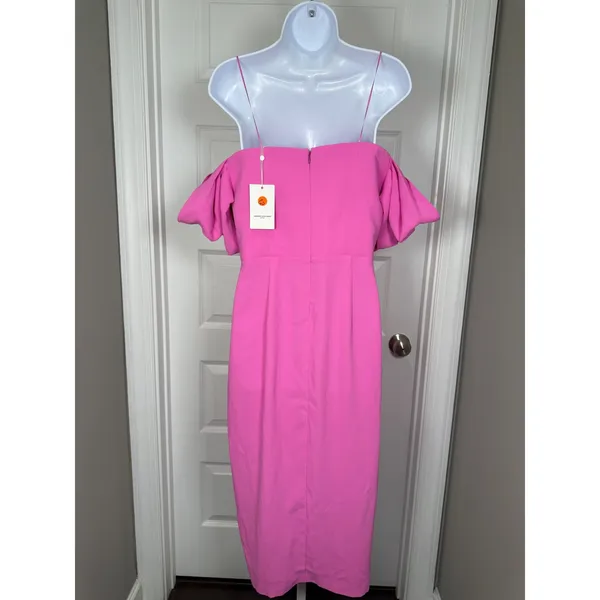 Amanda‎ Uprichard Victoria Pink Off Shoulder Midi Dress NWT L Barbiecore Wedding - Image 7