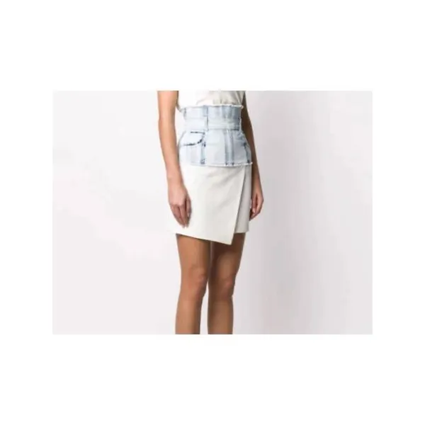 Women's White Denim Layered Fabric High Waisted Pencil Mini Jean Skirt Size S - Image 2