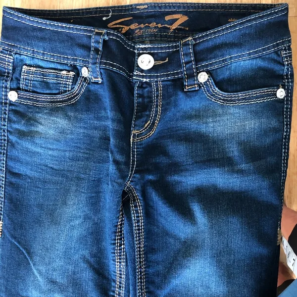 SEVEN 7 Low Rise Medium Wash Distressed Blue Denim Skinny Jeans Women's Size 28 - Image 6