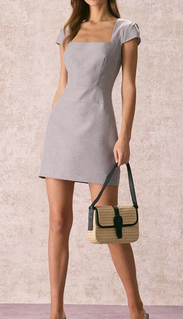 Rihoas Grey Square Neck Cap Sleeve Mini Dress - Image 4