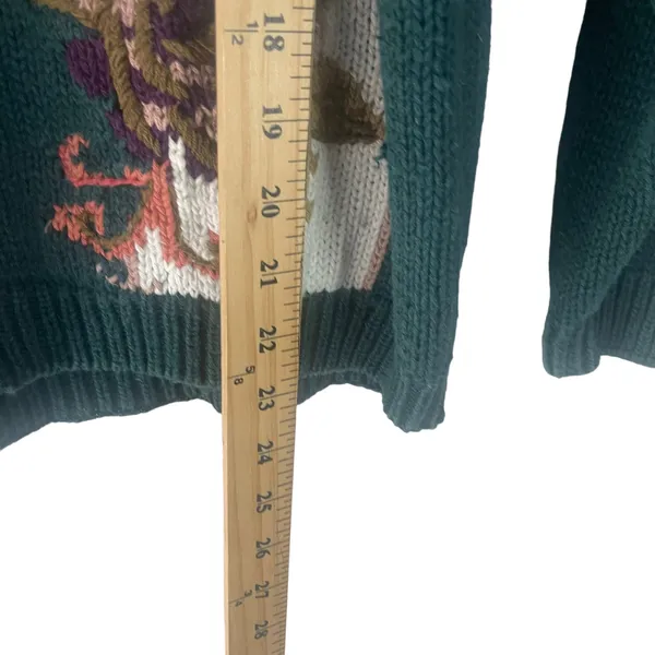 Shenanigans Vintage 90s Women's Size Medium Rose Floral‎ Crochet Green Sweater - Image 10