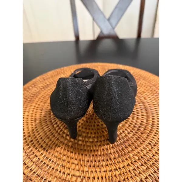 Easy Street Alive 5 Black Glitter Meshi Peep Toe Kitten Heel Pumps Evening Shoes - Image 4